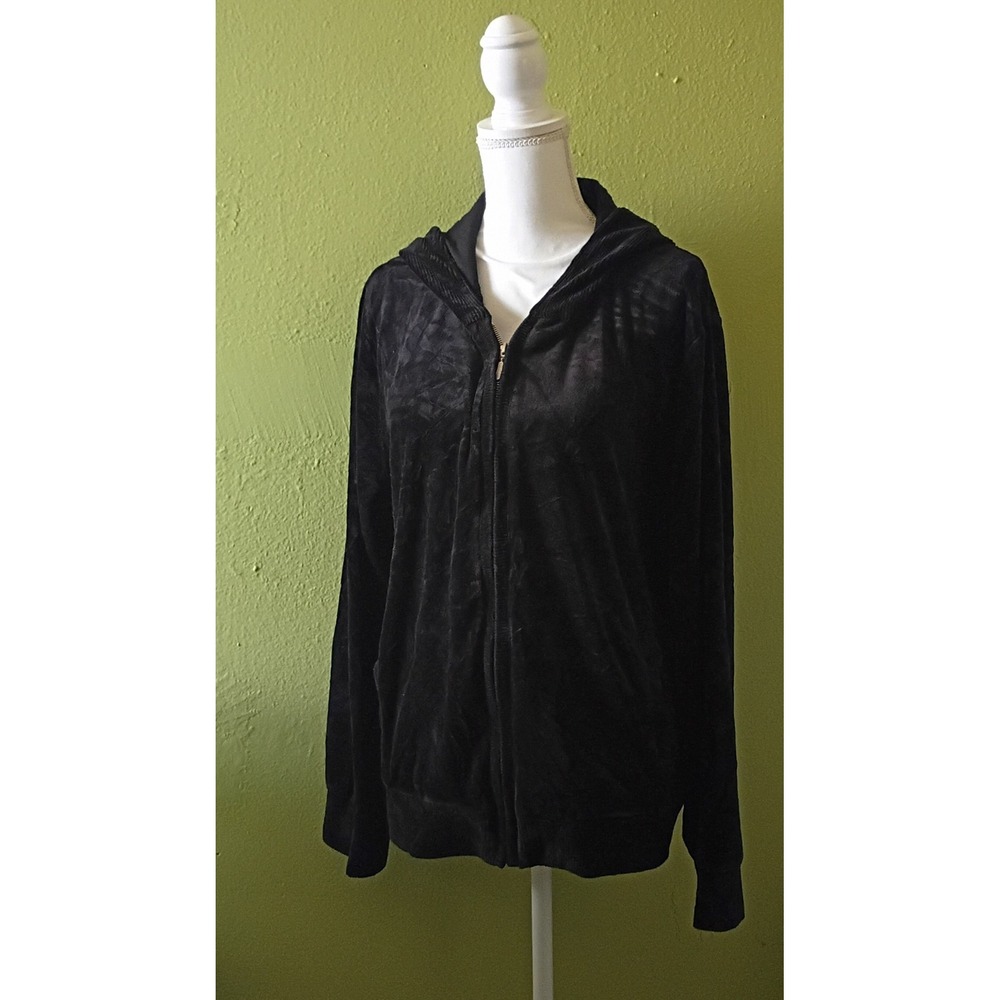 Y2K Athleisure Black Velour Jones New York Hoodie Minimalist Jacket Women 2X XXL